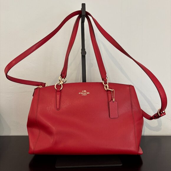 Coach Christie Carryall Cherry Red Crossgrain Leather Satchel - Picture 5 of 13